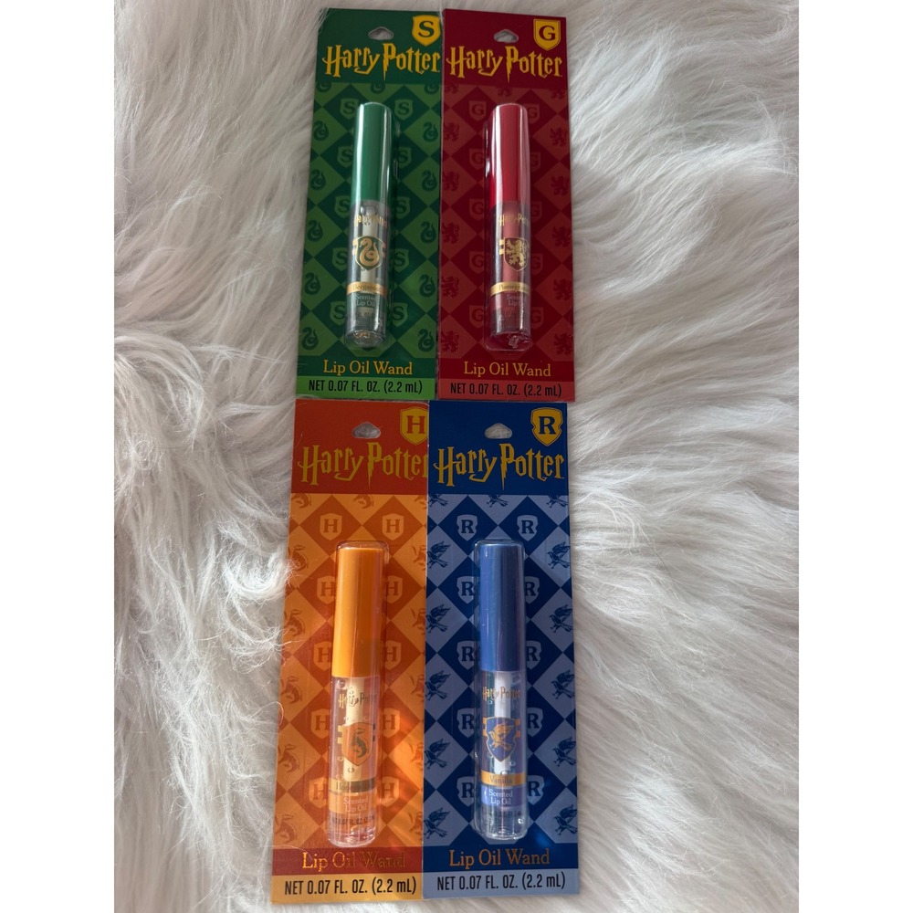 Harry Potter Hogwarts House Scented Lip Oil Wand Set 4 Pack Bergamot Vanilla NIB